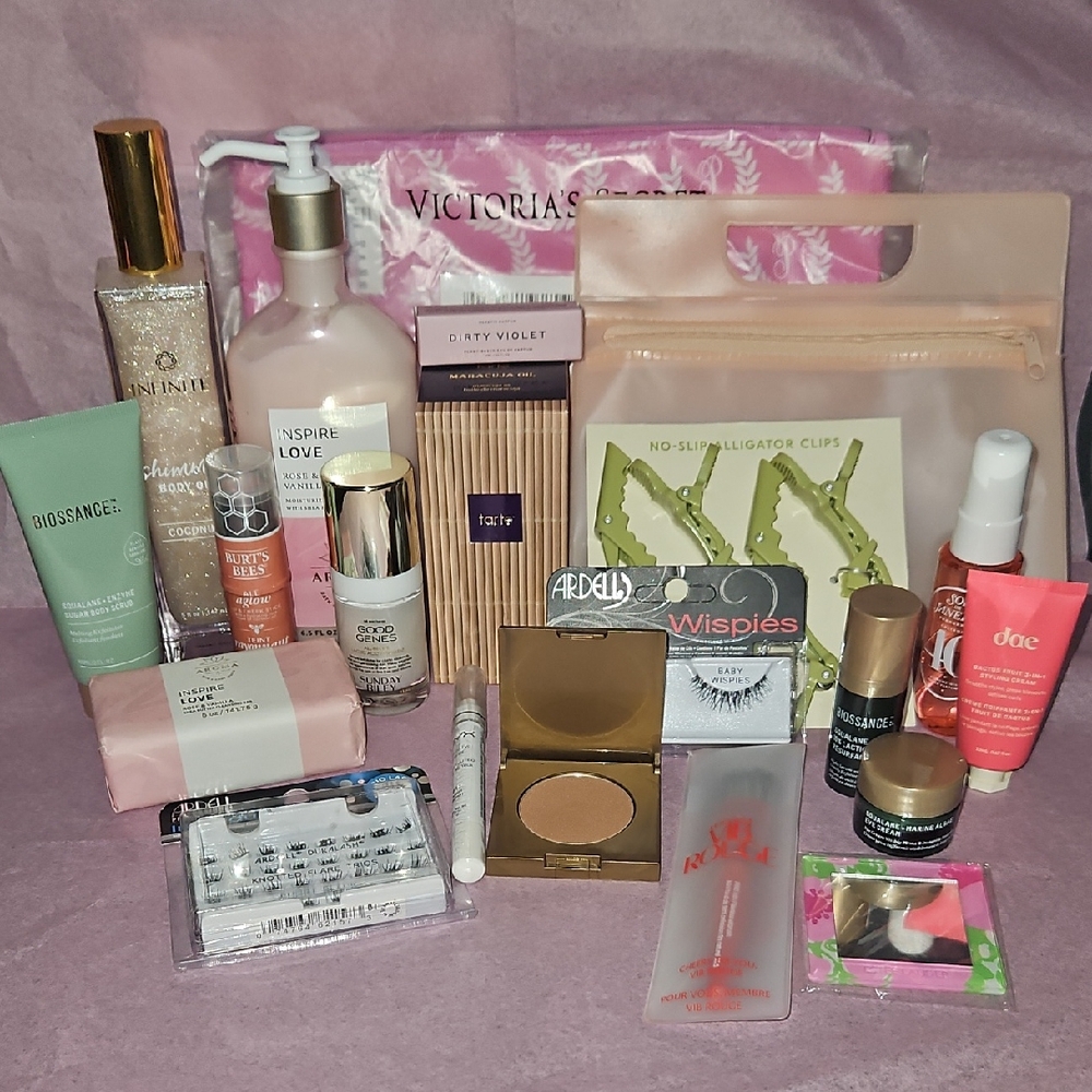 Victoria's Secret Pink and White Floral Bag with Beauty Products